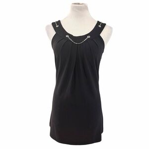 NWOT Yvos Black Sleeveless Tank with Silver Chain Detail - Size XL